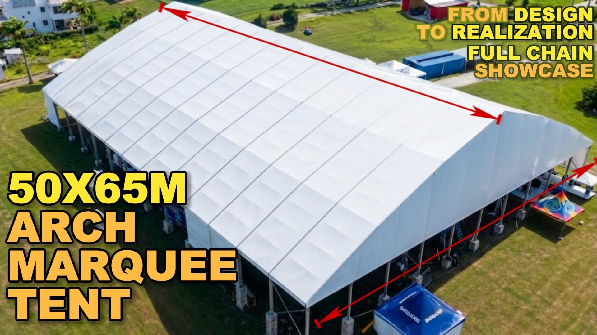 Immense tente événementielle de classe mondiale avec chapiteau en arc de 50 x 65 m | Vitrine du projet LP Structure
