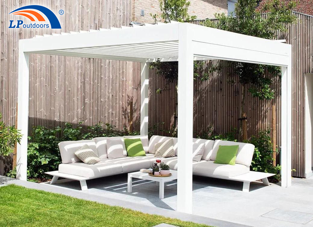 Pergola en aluminium à volet électrique toutes saisons, auvent de pavillon de jardin, belvédère en aluminium, pergolas à persiennes extérieures 