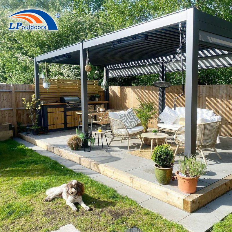 Pergola en aluminium à volet électrique toutes saisons, auvent de pavillon de jardin, belvédère en aluminium, pergolas à persiennes extérieures 