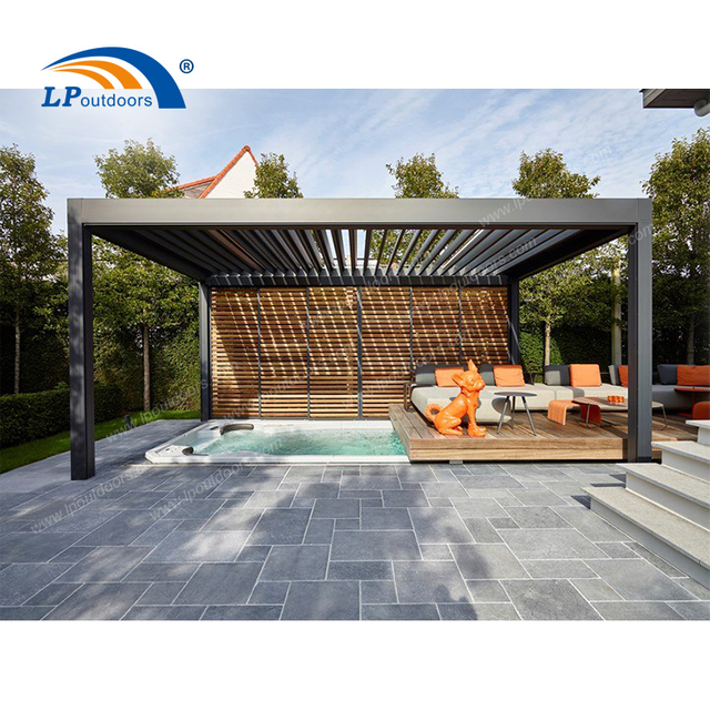 Pavillon en aluminium automatique intelligent imperméable de toit de volet de pergola enduit de poudre