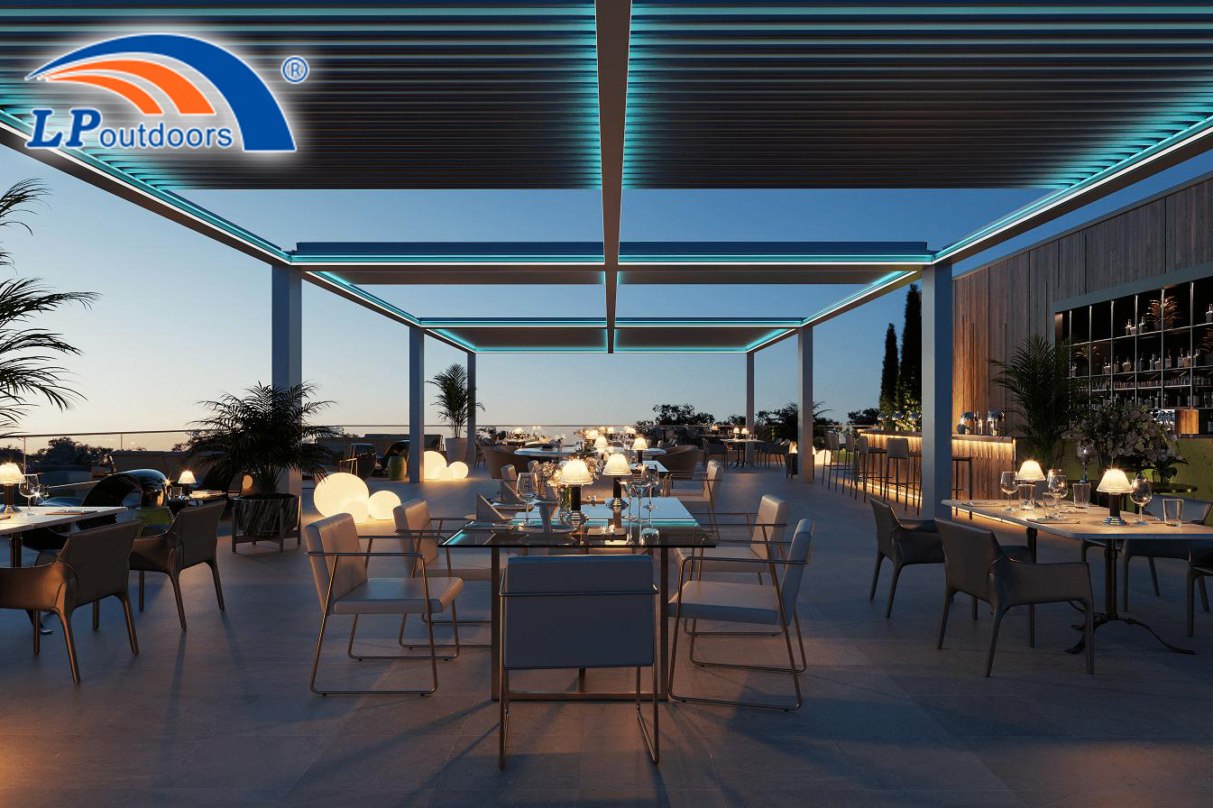 Pavillon à volet électrique pour villa, hôtel, pergola en alliage d'aluminium, pare-soleil intelligent, pavillon extérieur de loisirs avec lumière LED