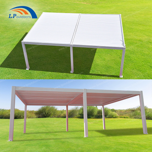 Pergola à persiennes manuelle en aluminium imperméable d'extérieur moderne avec lumières LED (6x8m / personnalisée)