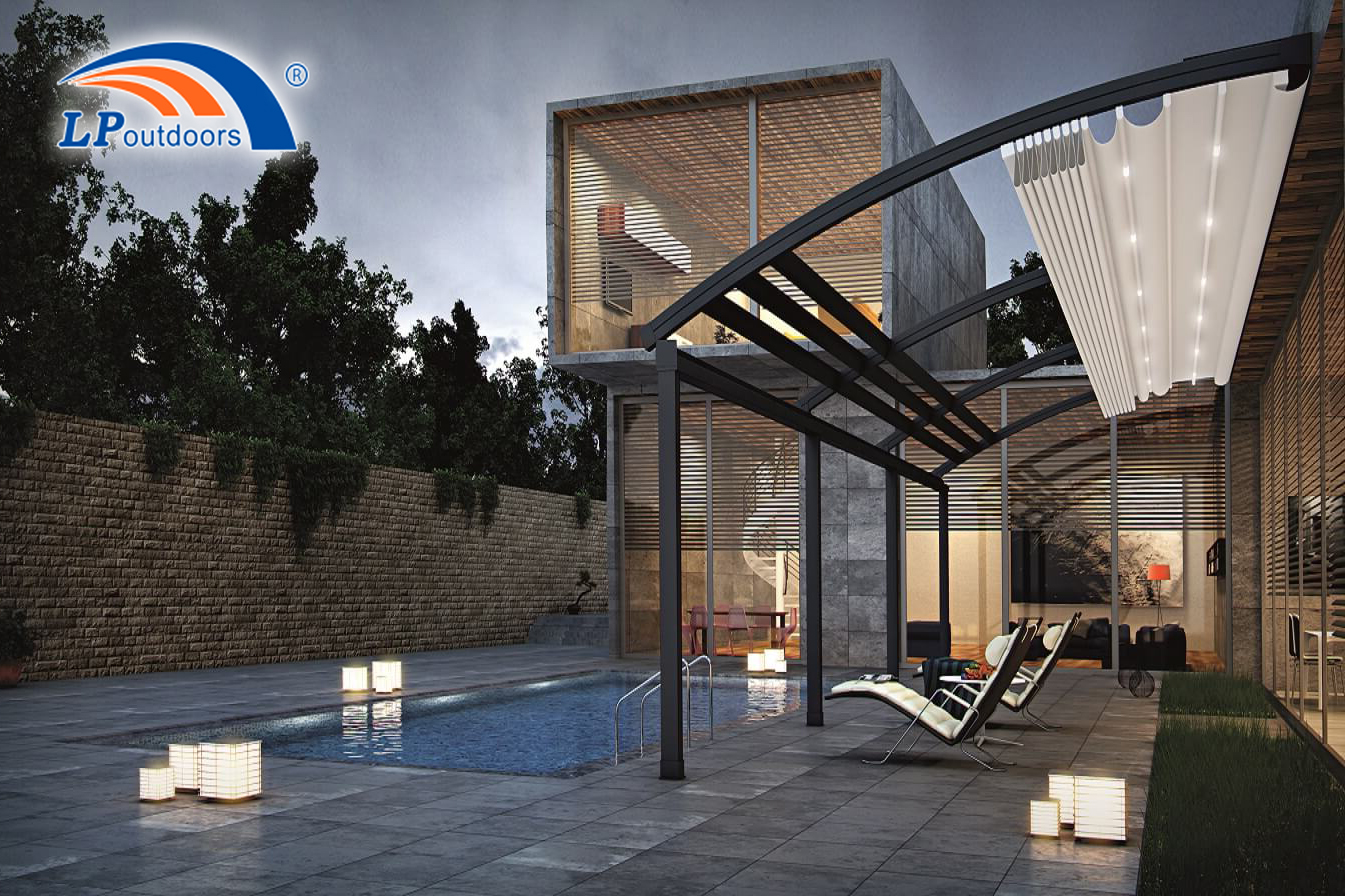  Auvent électrique moderne, Gazebo bioclimatique en métal, toit rétractable, persiennes motorisées, pergola extérieure en aluminium avec abat-jour